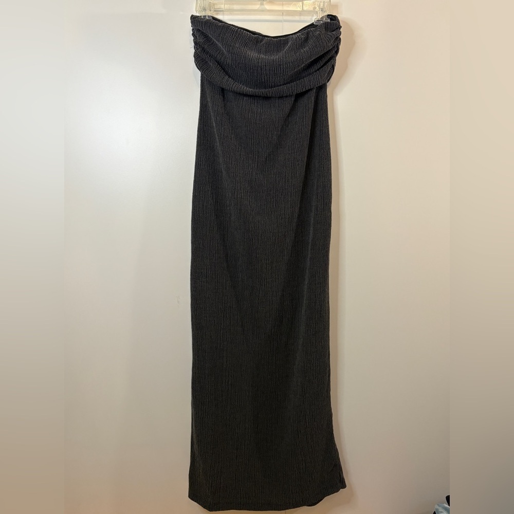 Zara Charcoal Textured Strapless Dress with Bust Ruching